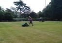 Getting the green ready at Ellesmere Bowling Club.