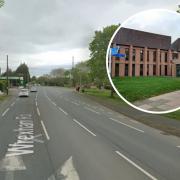 Wrexham Road in Johnstown (Google) and, inset, Wrexham Magistrates Court