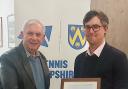 Andrew Hawke, right, received the club of the year award for Wem Tennis Club from Tennis Shropshire president Keith Smith. Andrew also collected the volunteer of the year award on behalf of Wem’s Peter Hughes.