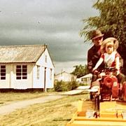 Jan Glaz and Rebecca Griffiths as a child on the site of the Polish Camp