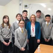 Helen Morgan MP with pupils Sir John Talbot's School and Sixth Form.