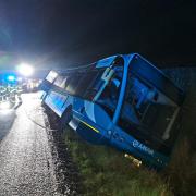 The bus that has come off the road near Wem.
