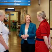 Helen Morgan Mp with staff at Whitchurch Community Hospital.