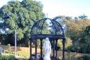 The statue and gazebo, on formerly-public (now private) land at The Beeches, Whitchurch; the Planning Inspectorate recently dismissed an appeal, meaning it still lacks planning permission (Picture: Shropshire Council)