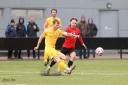 Action from Ellesmere Rangers' clash at Stockport Town. Picture by MKS Photography.