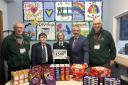 Whitchurch Foodbank volunteers with Headteacher Mark Cooper, James Ireland and Alice Whitfield (Year 7 Head Students).