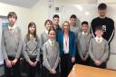 Helen Morgan MP with pupils Sir John Talbot's School and Sixth Form.