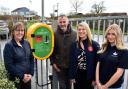 (L-R): Linda Grocott, Daniel McGowan, Louise Allmark and Evie Kiernan of Whixall Marina pictured with the new defibrillator.