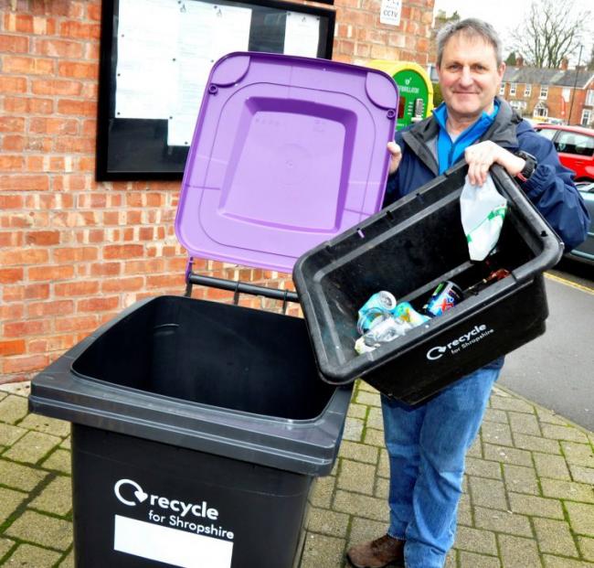 Cllr Ian Nellins with one of the new bins. Picture by Shropshire Council.