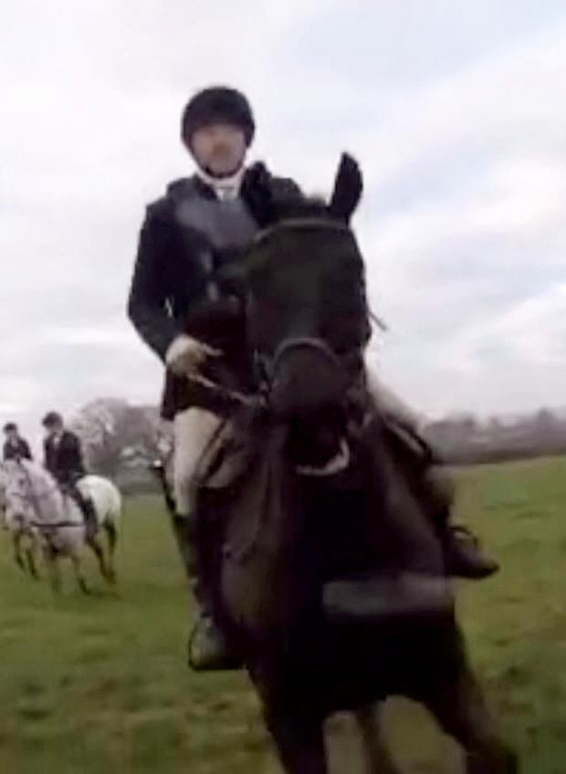 Whitchurch Herald: Terrifying footage shows the moment an animal activist was left seriously injured after being mowed down by a HORSE during a hunt stampede.   See SWNS story SWMDhunt.  Sam Morley, 37, says he is lucky to be alive after a huntsman ploughed into him in Ash