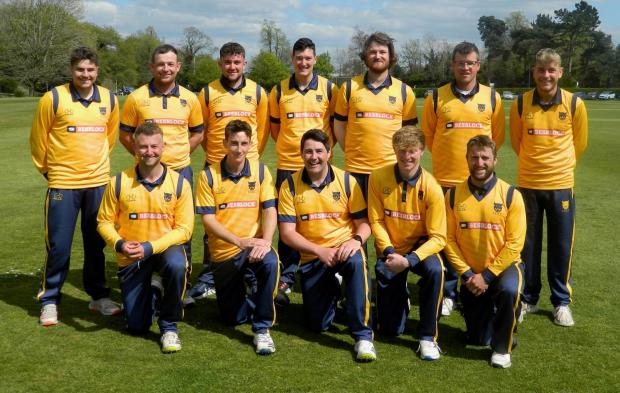 Whitchurch Herald: Shropshire line up at Whitchurch where they won one and lost one of their T20 matches against Staffordshire, back from left: Matty Simmonds, Graham Wagg, Charlie Walker, Martin Boyle, Ben Roberts, Sam Whitney, Ben Lees; front: Tyler Ibbotson, Andre
