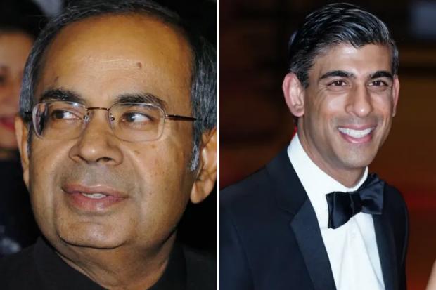 Gopi Hinduja (left) along with his brother Sri were top of the list, whilst Rishi Sunak (right) made it on with his wife Akshata Murty (Credit; PA)