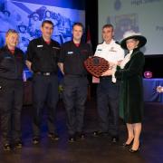 Prees Fire Station crew receive their award from Shropshire’s High Sherriff, Selina Graham.