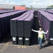Councillor Ian Nellins with some of the bins at Craemer Ltd in Telford