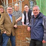 Cllr Rose and Andy Hall with Sheila Chase, Mike McDonald and Keith Chase outside Whitchurch Police Station.