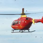 Air ambulance in attendance  for casualty at two car crash