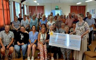 Cllr Rose Hall, Mayor of Whitchurch, presents a cheque to Lingen Davies Cancer Support following her fundraising concert in June